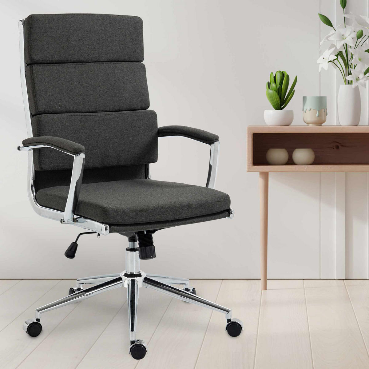 BÜROSTUHL Cyron Stoff dunkelgrau - Chromfarben/Dunkelgrau, Textil/Metall (61/115/65cm) - TPFLiving