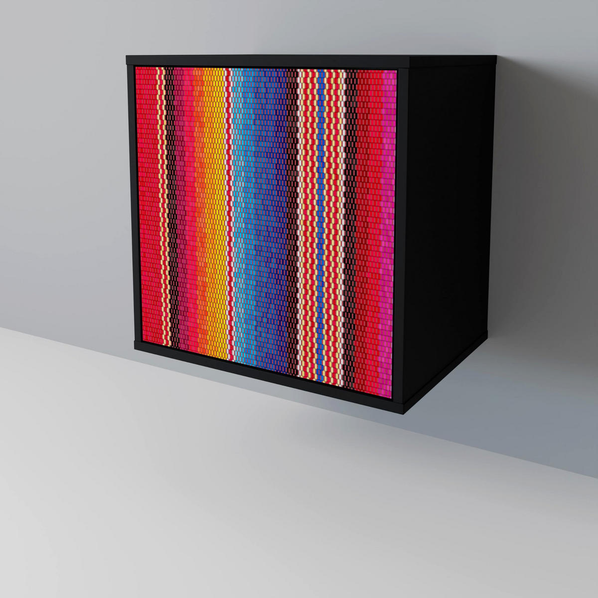 SIDEBOARD ETHNIC MEXICAN, Schwarz, 57,5x42x70,5 cm, Schwarze Metall-Sternfüße - Multicolor/Schwarz, Holzwerkstoff/Metall (57.5/70.5/42cm) - SpaceRebels