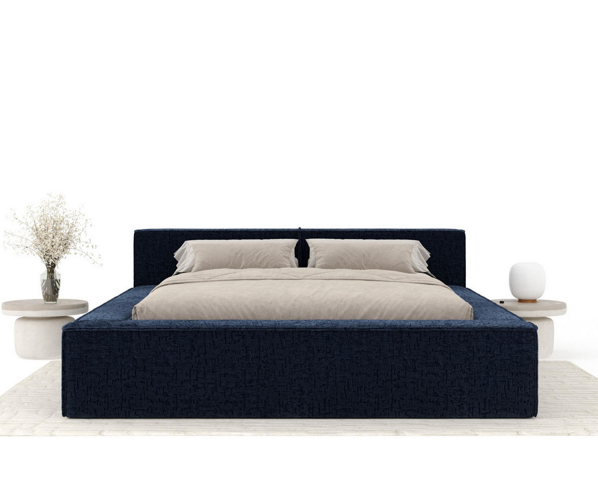 POLSTERBETT Voliera Marineblau 140/200 cm im Chenille-Stoff - Birkefarben/Schwarz, Holz/Holzwerkstoff (140/200cm) - Maison de Reve