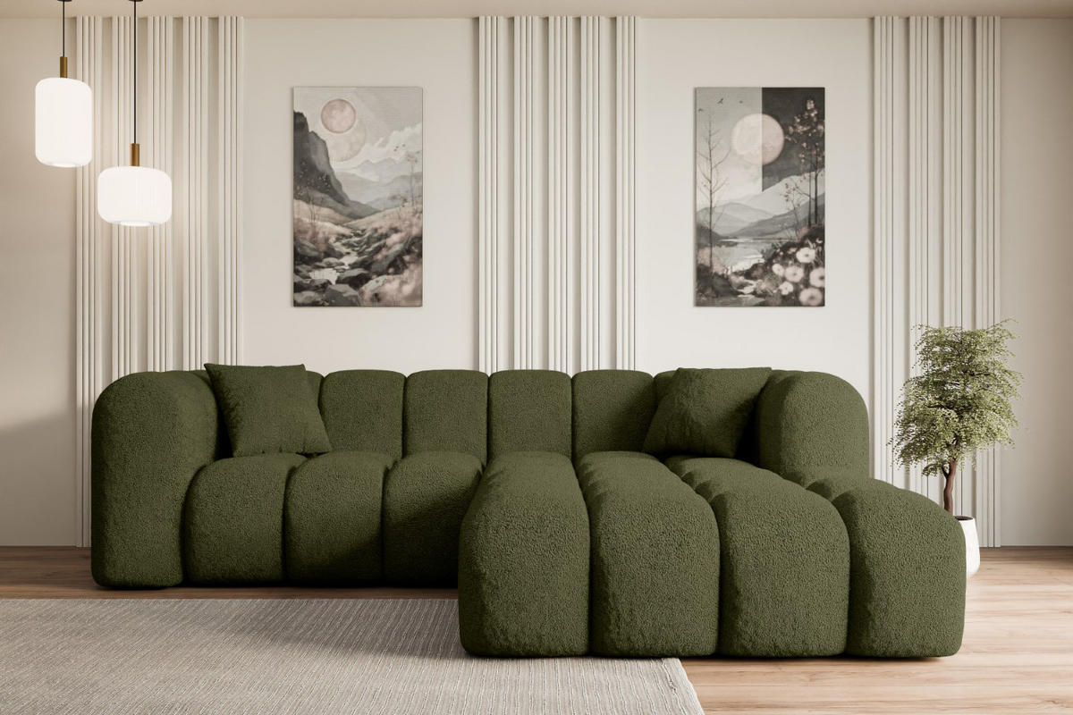 ECKSOFA Ottomane Rechts OLEA-L1 - 231x173x74 cm Grün Bouclé - Schwarz/Grün, Holzwerkstoff/Kunststoff (231/173cm) - ALTDECOR