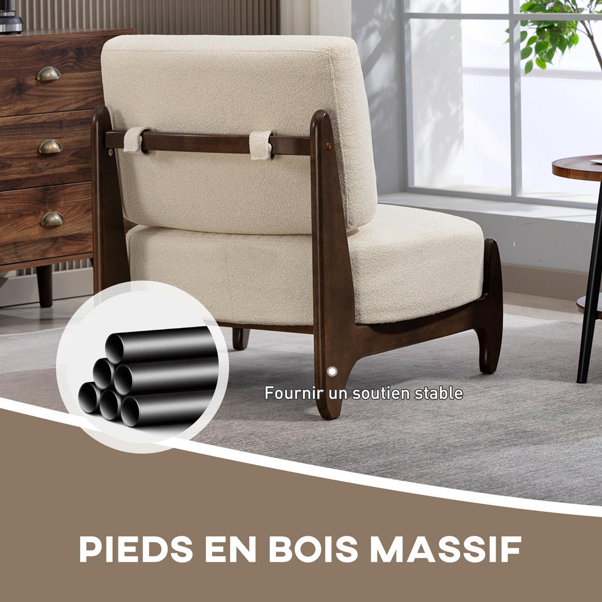SESSEL DE-13303 Chenille-Stoff & dickes Polster Creme - Creme, Holz (72/81/73.5cm) - ComfortXL