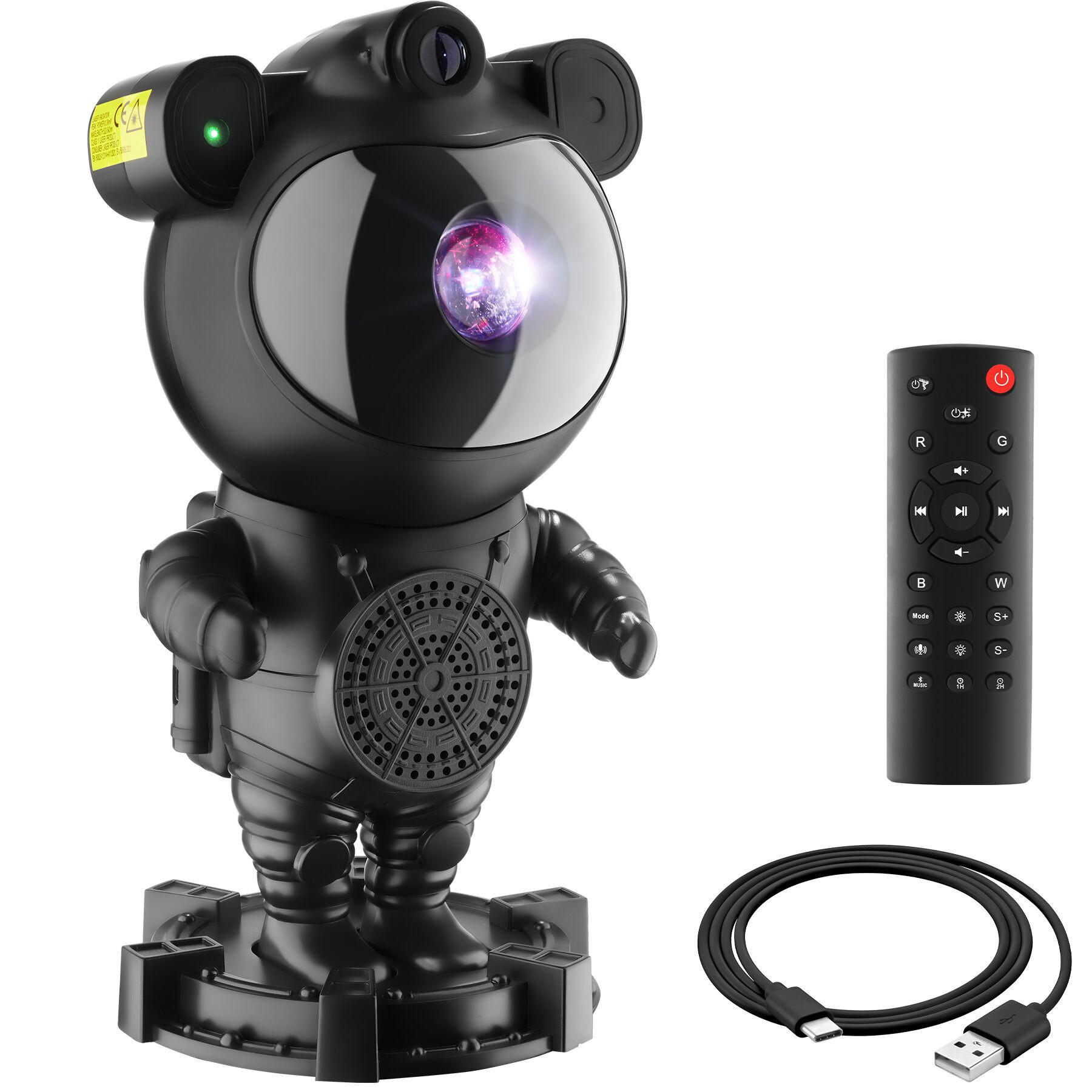 LED-STERNENHIMMEL-PROJEKTOR Astronaut,Bluetooth- und Music-Funktion mit 8 Sounds sowie Timer,schwarz - Schwarz, Kunststoff (11.5/12/23.5cm) - tectake