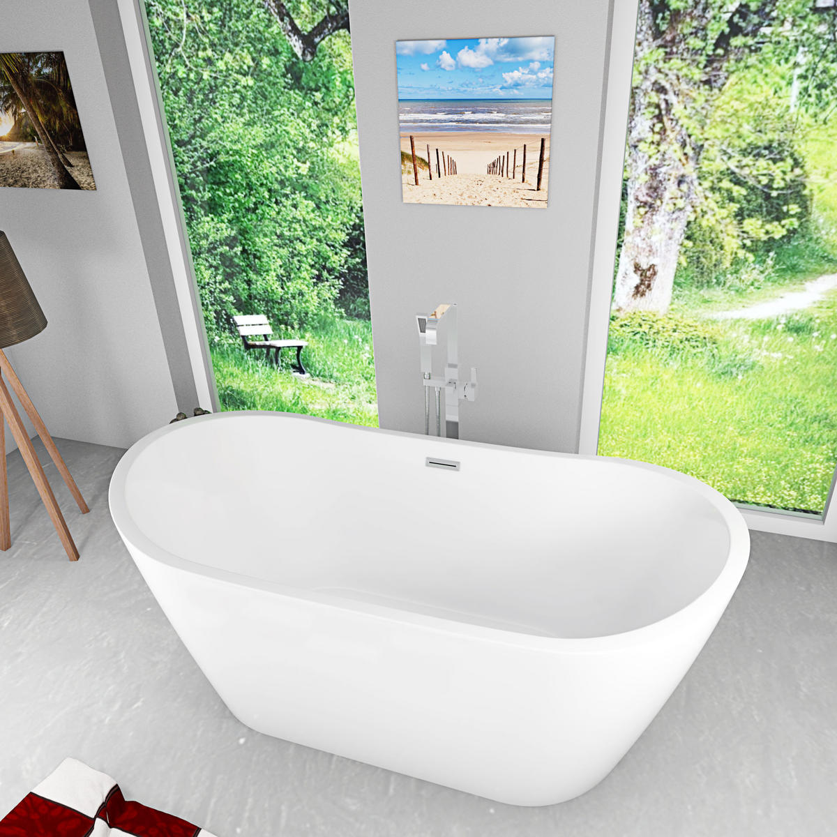 FREISTEHENDE Badewanne Wanne F03 180x89cm mit Armatur AF05 - Weiß, Glas/Kunststoff (80/72/180cm) - AcquaVapore by Sandra Jentho
