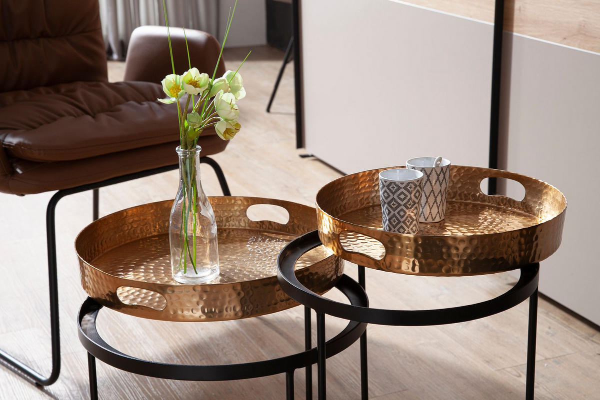 COUCHTISCH 2er Set Aluminium Hammerschlag Handgefertigt, Gold 56x56x33 cm - Goldfarben/Schwarz, Metall (56/56/33cm) - KADIMA DESIGN