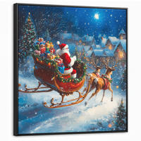 LEINWAND Bilder mit Rahmen - Weihnachtsmann - Rentier - Weihnachten - Schnee - 90x90 - Cognac, Textil (90/90cm) - MuchoWow