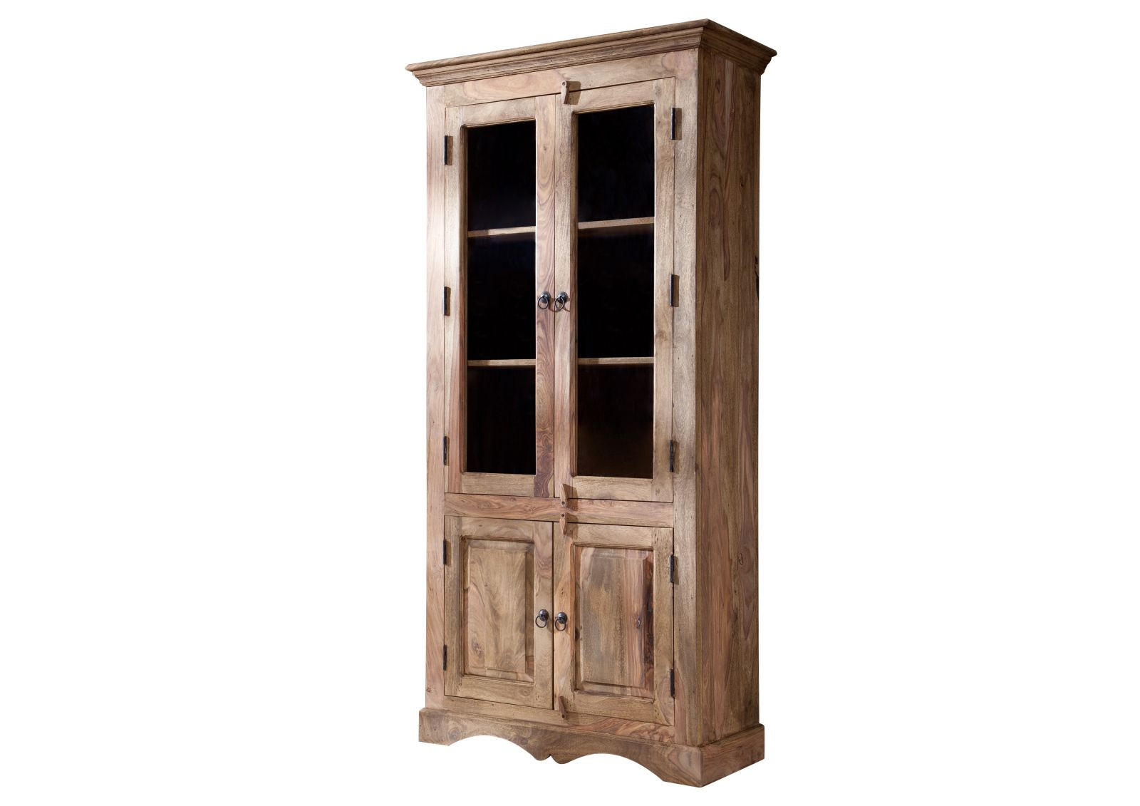 VITRINE Sheesham 90x40x190 grau geölt LEEDS #47 - Grau, Holz (90/190/40cm) - Massivmoebel24