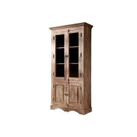 VITRINE Sheesham 90x40x190 grau geölt LEEDS #47 - Grau, Holz (90/190/40cm) - Massivmoebel24