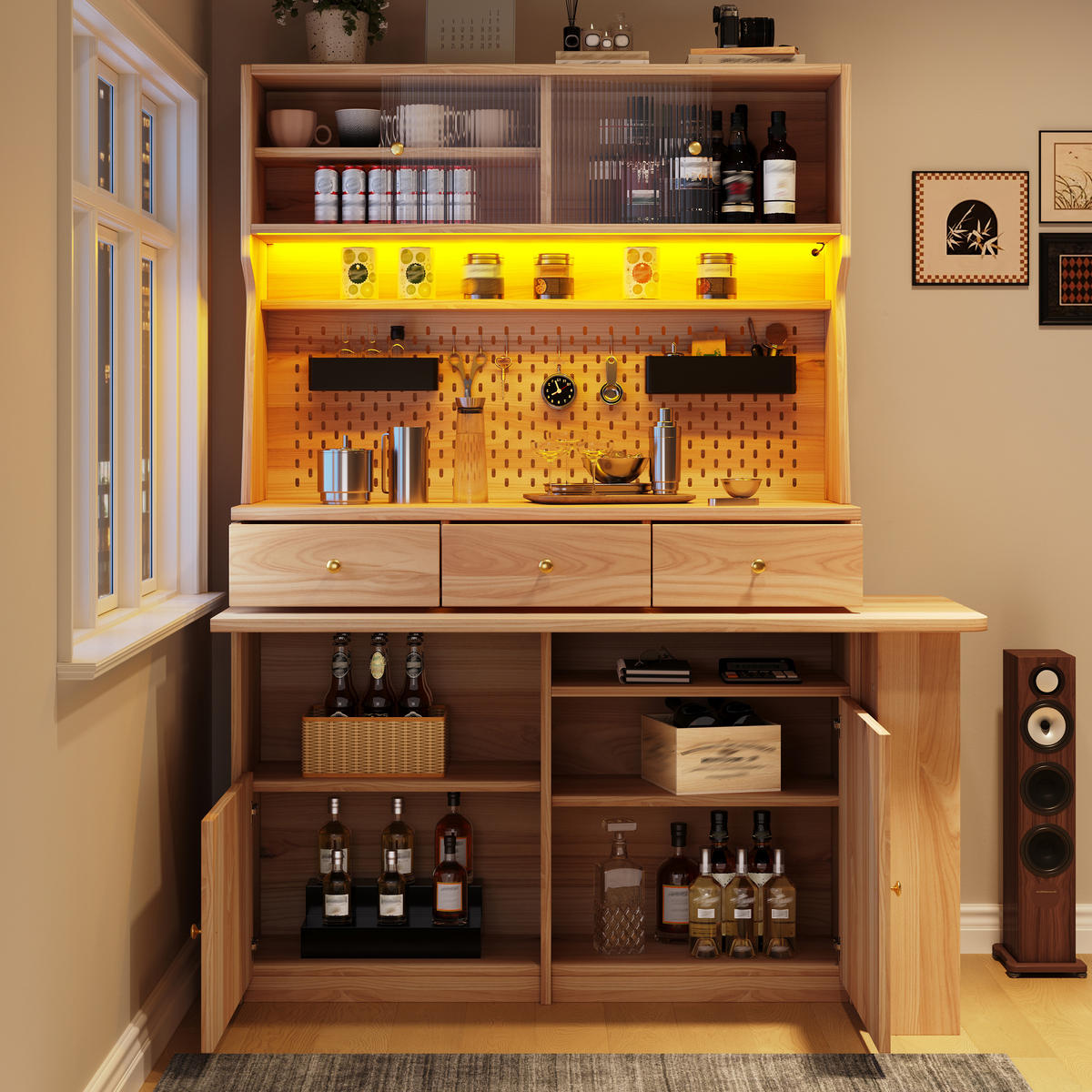 HIGHBOARD DE-38381 137/74/177 cm mit Schreibtisch und LED-Beleuchtung Naturbraun - Naturfarben, Holzwerkstoff (74/137/177.7cm) - ComfortXL