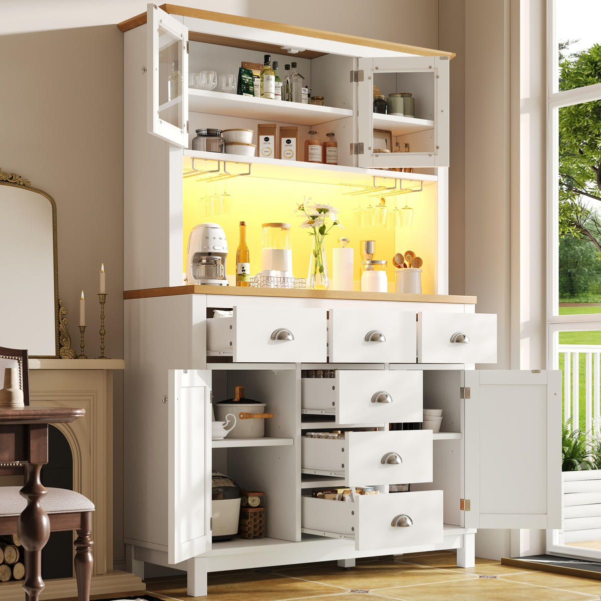 BUFFETSCHRANK mit LED-Lichtleiste 104x40x180 cm MDF Weiß - Weiß, Holzwerkstoff (40/180/104cm) - Meubliv