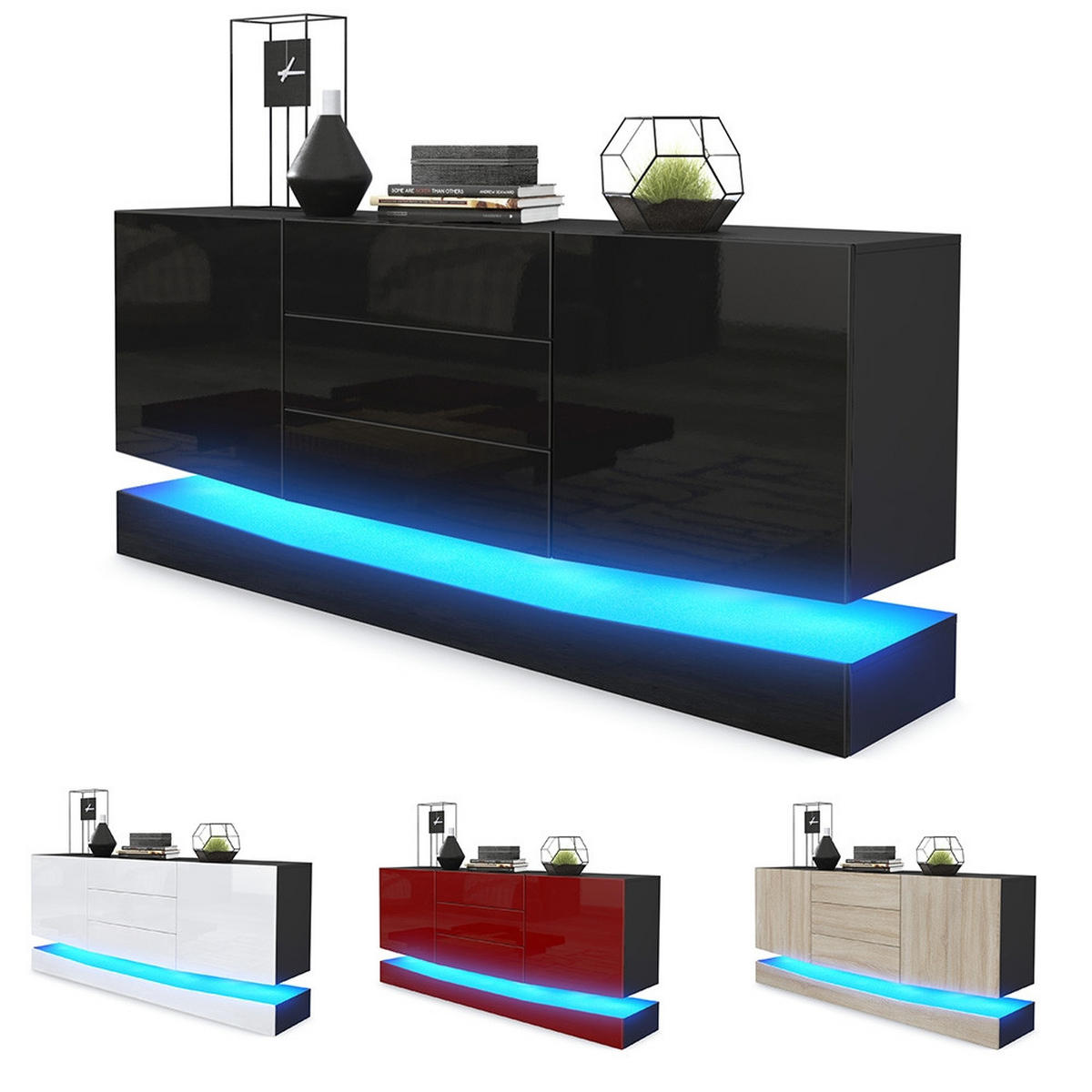 SIDEBOARD City Fronten in Brombeer Hochglanz - Brombeere, Holzwerkstoff (178/82/39cm) - Vladon