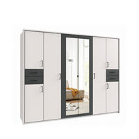 DREHTÜRENSCHRANK Kleiderschrank B273/H210/T58 cm Schubkästen & Passepartout & 2 Spiegeltüren, Weiß mit Absetzungen in Grafit, Griffe schwarz / 22578 - Schwarz/Graphitfarben, Holzwerkstoff/Kunststoff (273/210/58cm) - luma-home