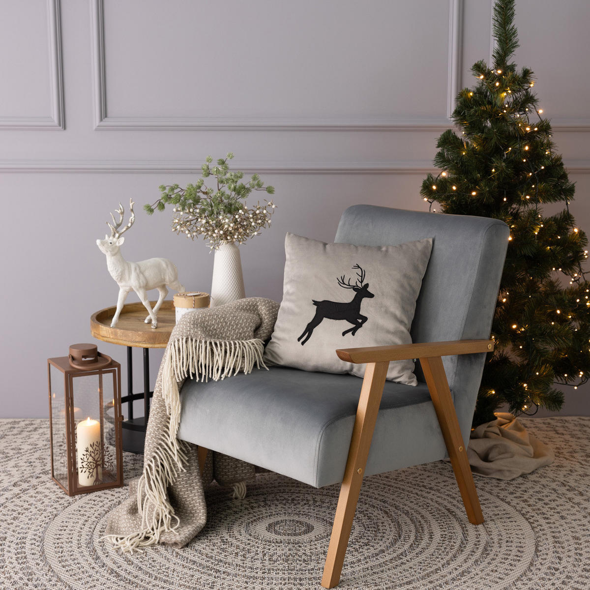 KISSENHÜLLE Midnight Stag 43x43 cm - Grau, Textil (43/1cm) - Dekoria