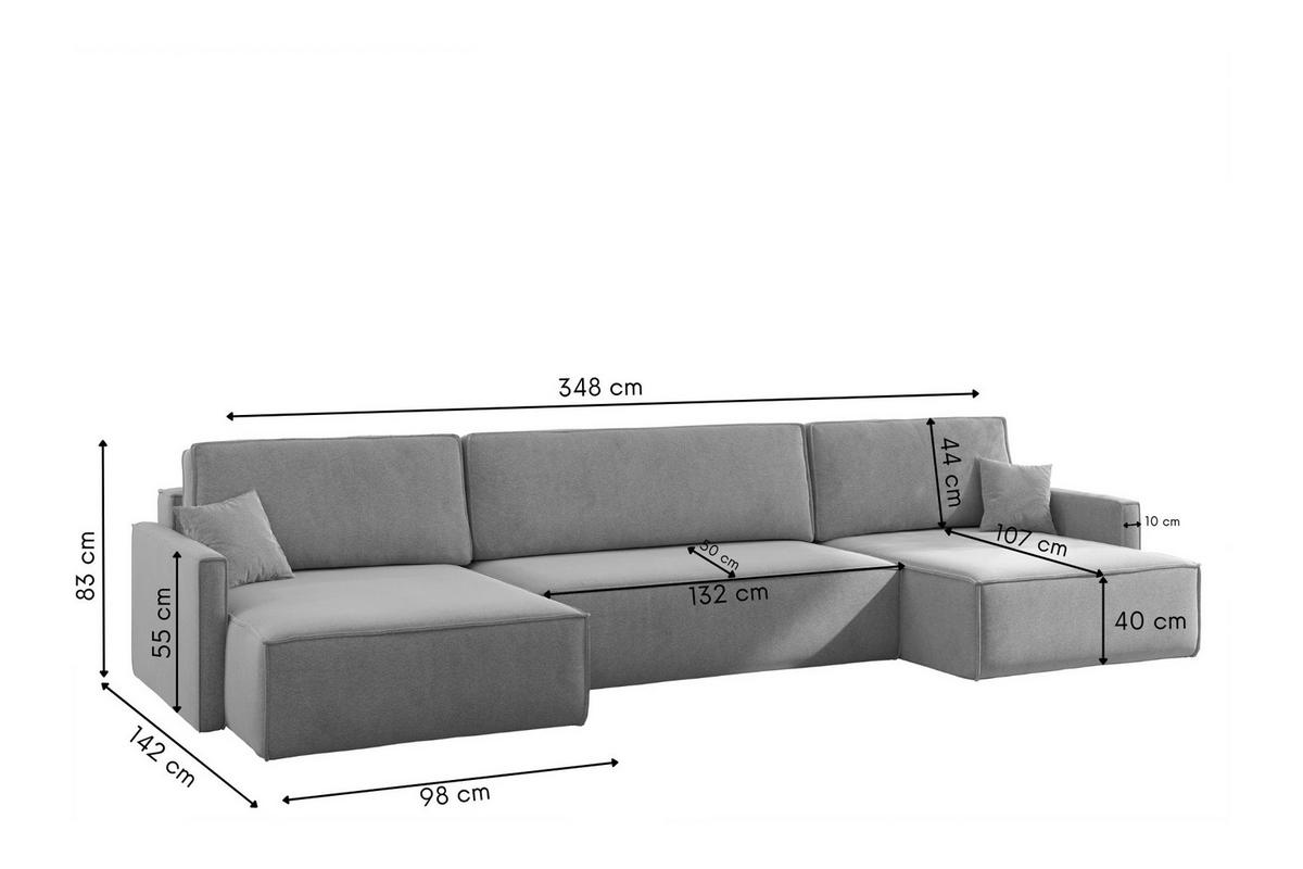 ECKSOFA Carlos U-Form Mit Schlaffunktion Und Bettkasten Stoff Salvador Grau - Grau, Holz (348/142cm) - Kaiser Möbel