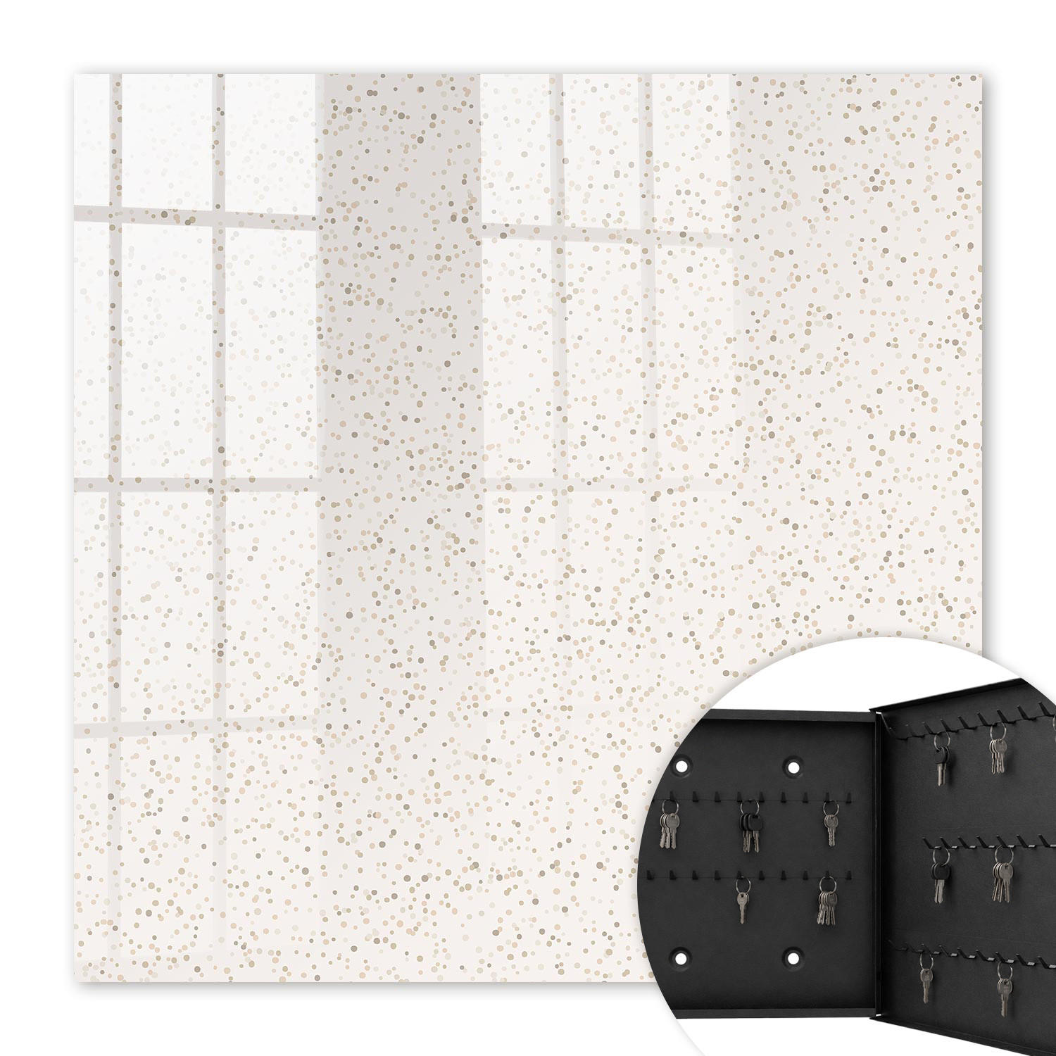 SCHLÜSSELBOX Schwarz 30x30 cm- Türöffnung nach rechts - Punktmuster - Beige, Metall (30/30/5cm) - TULUP
