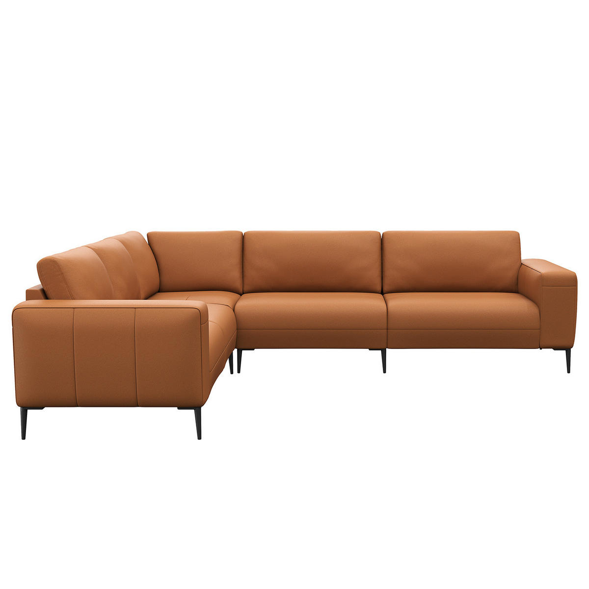 ECKSOFA mit Ottomane - Cognac/Schwarz, Leder/Metall (290/230cm) - home24
