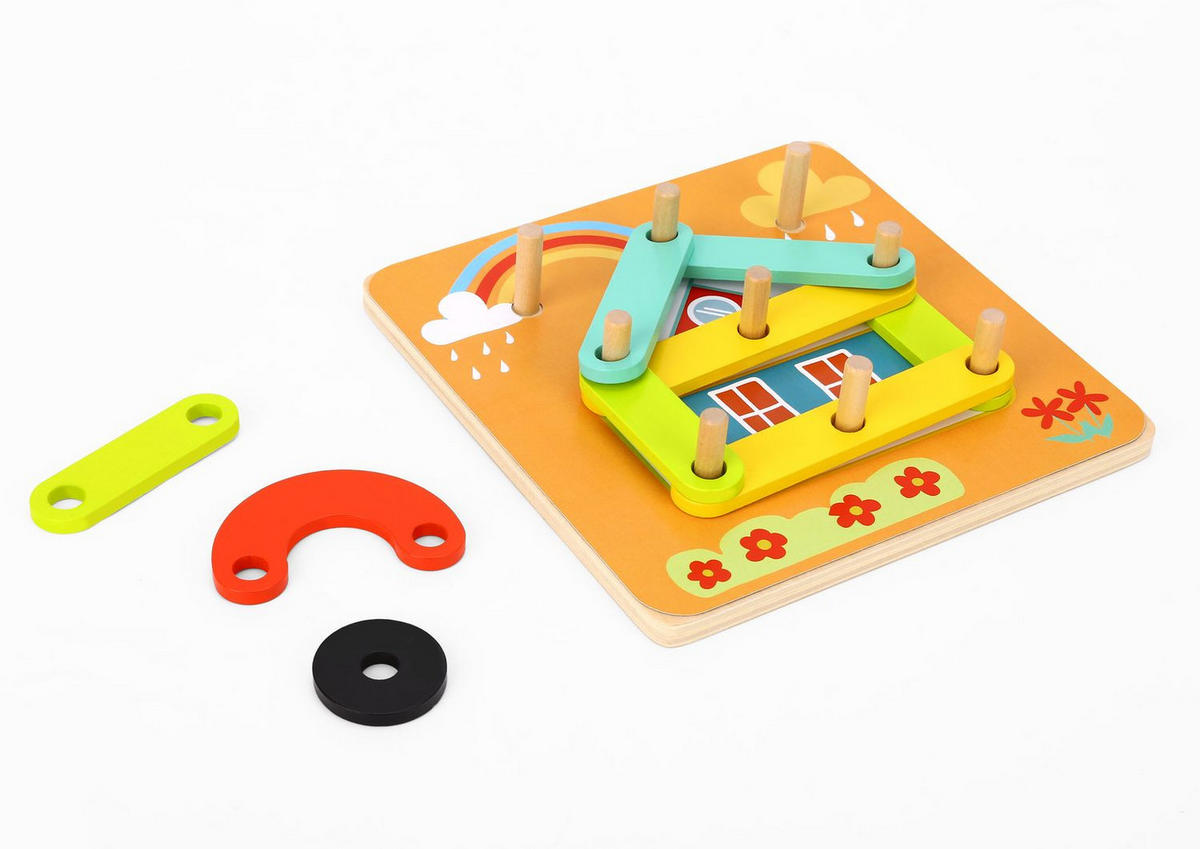 HOLZSPIELZEUG Lernpuzzle TH123 bunt Holz, 24-teilig, 20 Holzteile, 4 Musterkarten, verschiedene Motive - Multicolor, Holz (18/18cm) - Tooky Toy