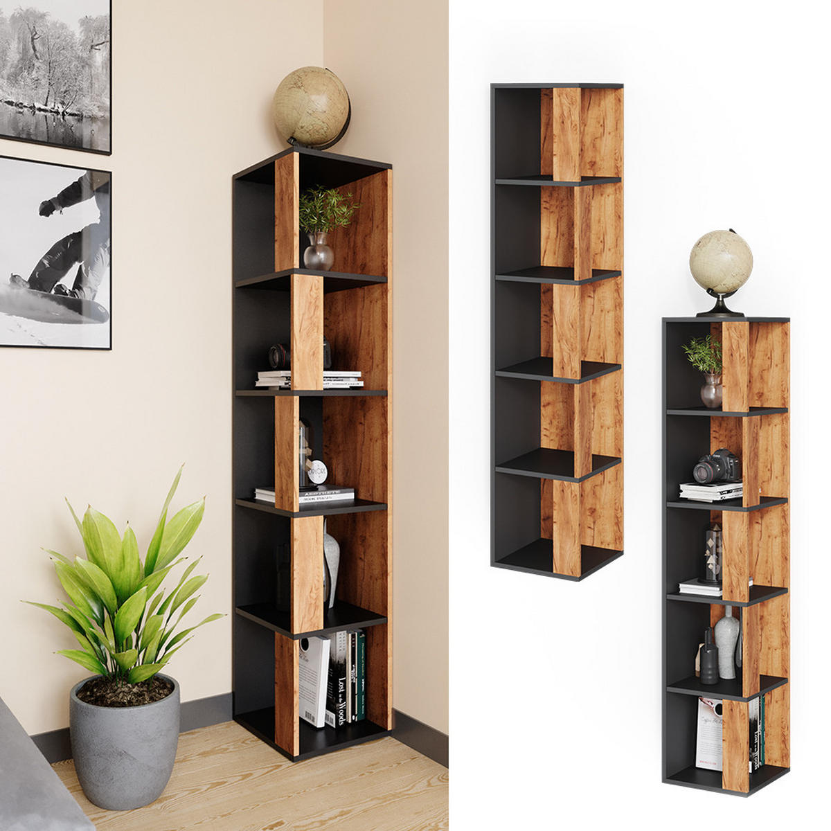 ROHOVÁ POLICE Lio Zlatý mocný dub - medově dubová, kompozitní dřevo (33.3/162.2/33.3cm) - Vicco