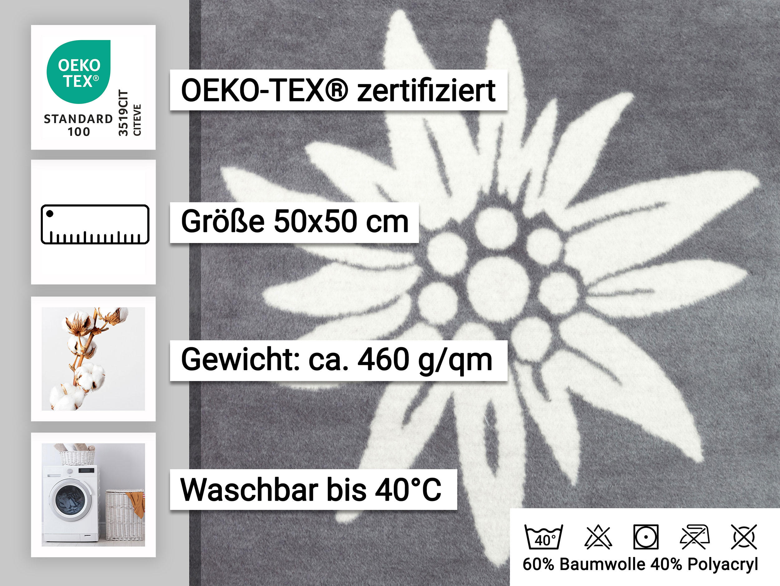 KISSENBEZUG, 2er-Set, 60% Baumwolle, 40% Polyacryl, Grau - Grau, Naturmaterialien (50/50cm) - Zollner