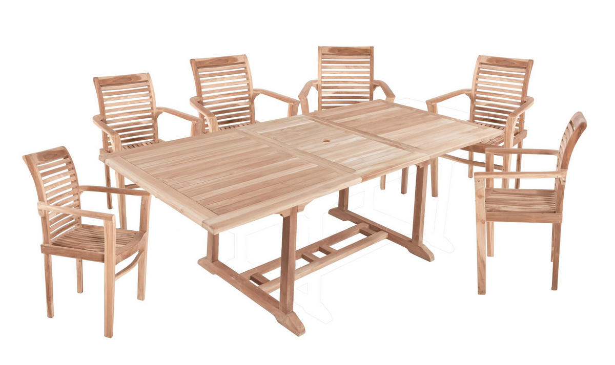 GARTEN-SITZGRUPPE Magnus 7-teilig Gartenmöbel-Set - Teakfarben, Holz - DELUKE