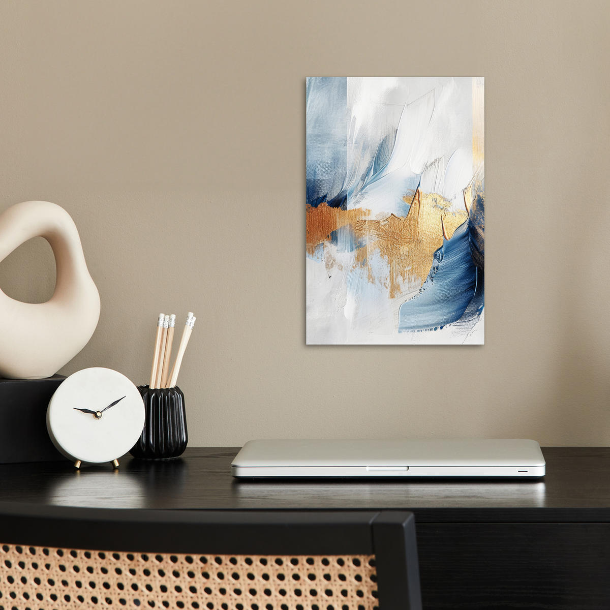 POSTER Gold - Blau - Aquarell - Kunst - Modern 20x30 cm - Hellblau, Papier (20/30/0.1cm) - MuchoWow