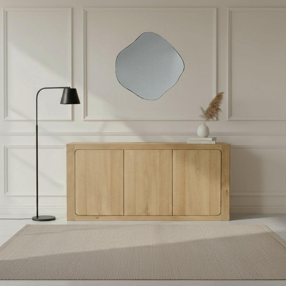 SIDEBOARD mit 3 Türen aus massivem Eichenholz 45/180/85 cm - Eschefarben, Holz (180/85/45cm) - Signature