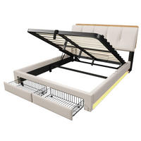 POLSTERBETT 140/200 cm Beige mit USB-Typ-C-Ladeanschluss, LED-Beleuchtung und 2 Schubladen - Beige, Textil (140/200cm) - Oxeza