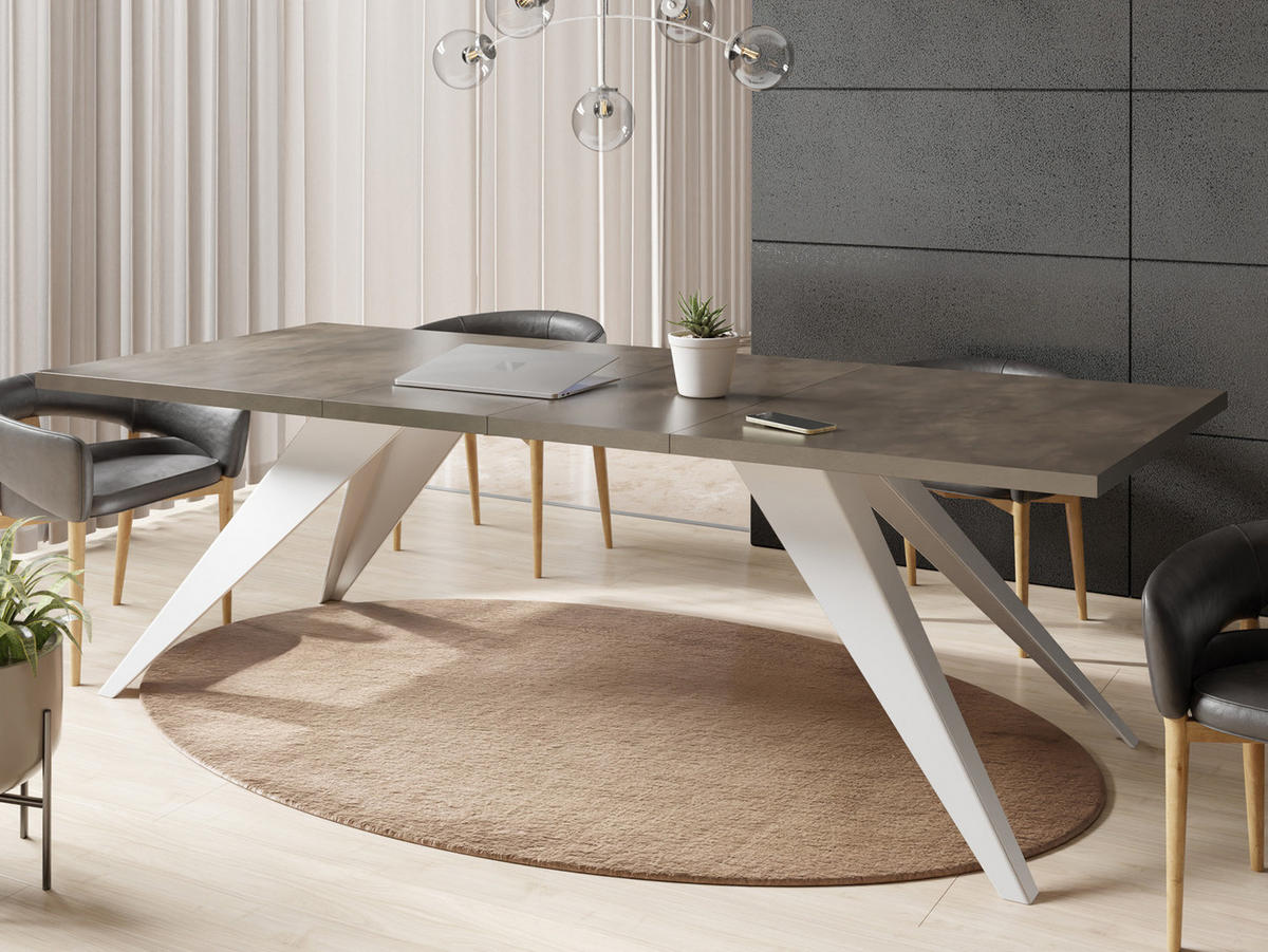 ESSTISCH Vance Weiß rechteckig ausziehbar, Dunkelgrauer Chicago Beton 140-240/80/76 cm - Dunkelgrau/Weiß, Holzwerkstoff/Metall (140/80/76cm) - WFL GROUP