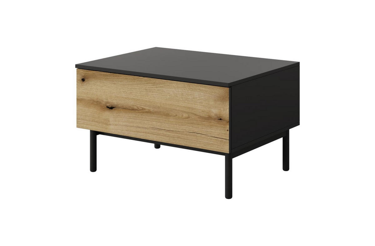 COUCHTISCH Lango Schwarz mit Eiche Evoke, Kaffeetisch mit Schubladen - Hellbraun/Schwarz, Holzwerkstoff (60/80/48cm) - Bettso