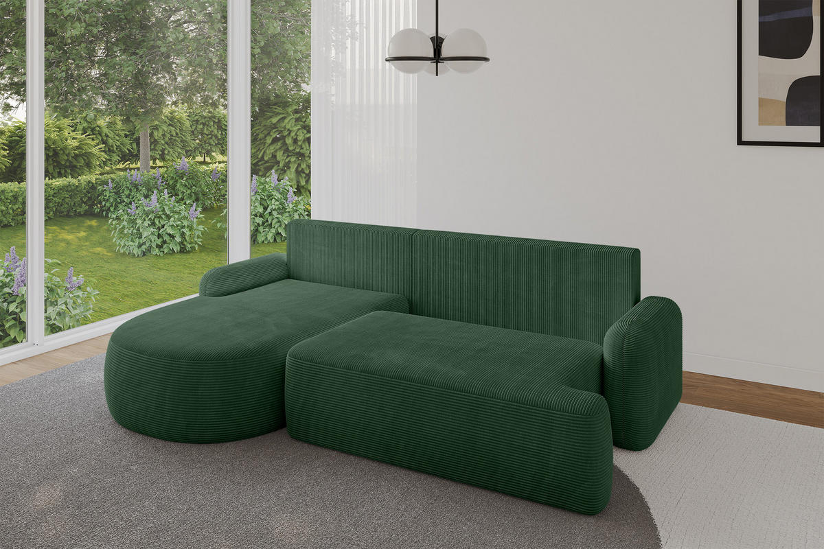 WOHNLANDSCHAFT mit Schlaffunktion und Bettkasten LIRA-L - 264x172x89 Grün - Grün, Holzwerkstoff/Textil (264/172cm) - ALTDECOR