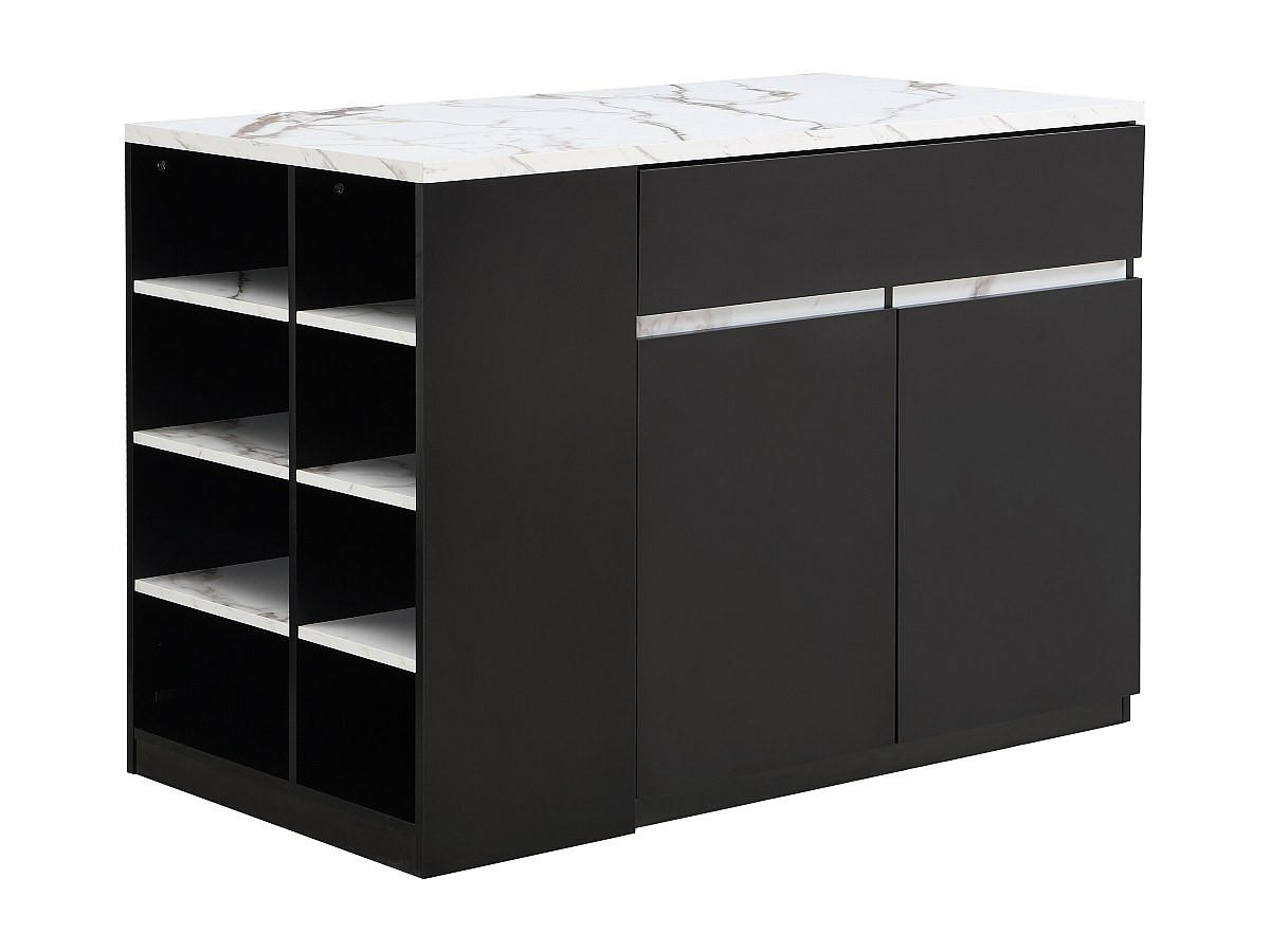 KÜCHENINSEL mit Stauraum - Marmoroptik Weiß & Schwarz - MEILI - Schwarz, Holz (65/90/130cm) - Vente-Unique