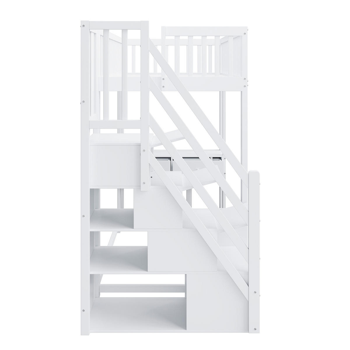 HOCHBETT 90/200 cm DE-01182, in Weiß, mit Tisch und Stauraum-Treppe - Weiß, Holz (90/200cm) - ComfortXL