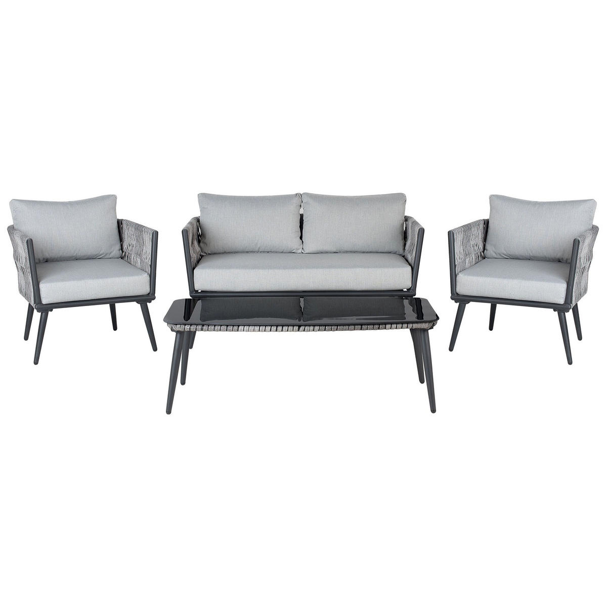 GARTENMÖBEL-SET 4-sitzer Rattan Grau Preveza - Grau, Kunststoff - Beliani