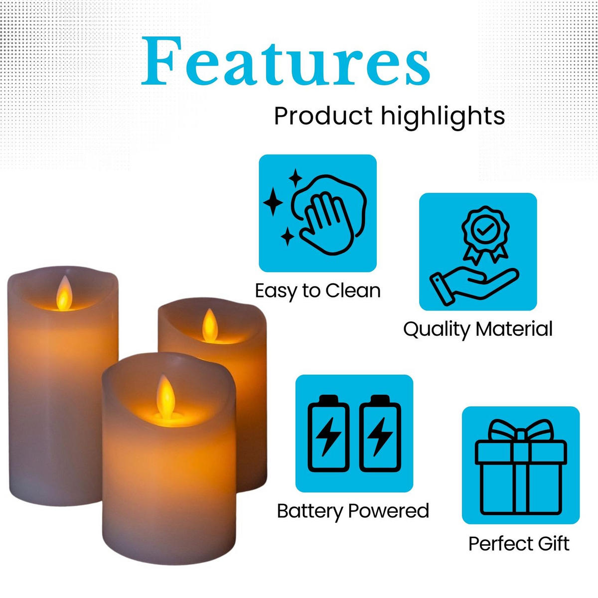 LED KERZEN (3er-Set) - Weiß, Naturmaterialien (8/8/15cm) - Intirilife