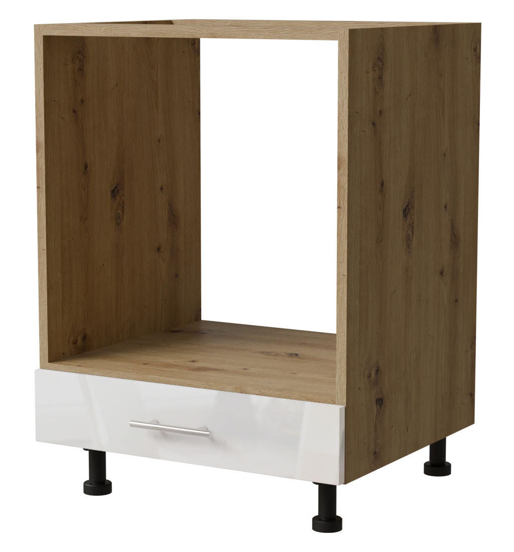 Feldmann-Wohnen Herdumbauschrank Weiß Hochglanz, Eiche Artisan 60x82x50 cm