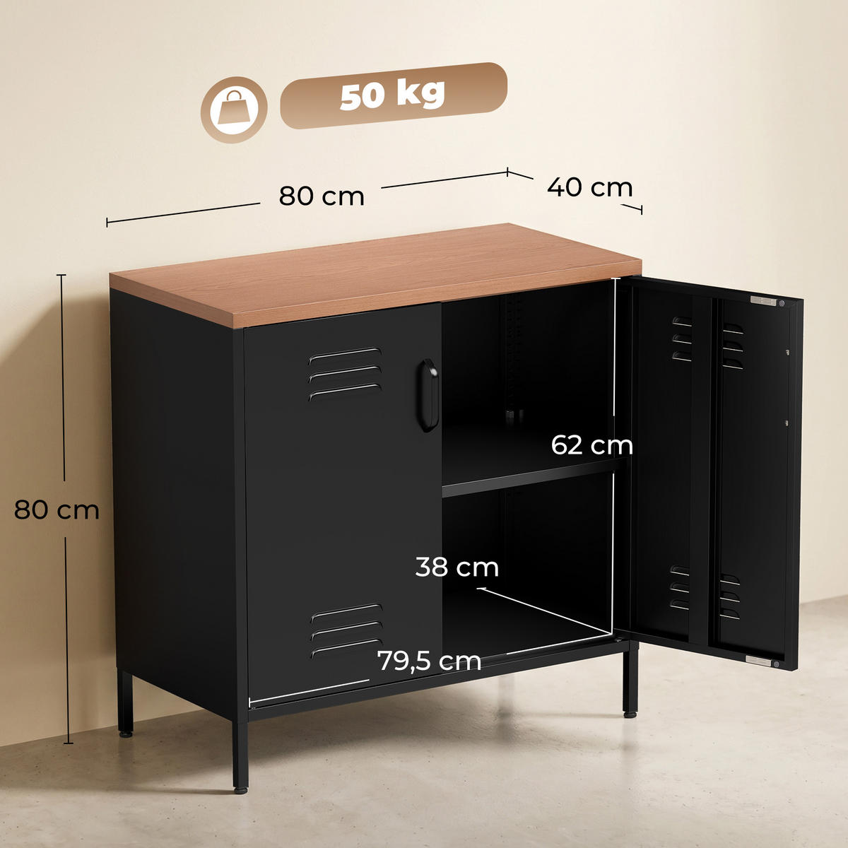 SIDEBOARD Stahl Schwarz - Schwarz, Kunststoff/Metall (40/80/80cm) - HOMCOM