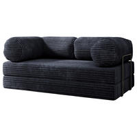 BETTSOFA ALVIO aus Schaumstoff Cordstoff Schwarz Schlaffunktion - Schwarz, Textil (170/68/80cm) - MASSENO