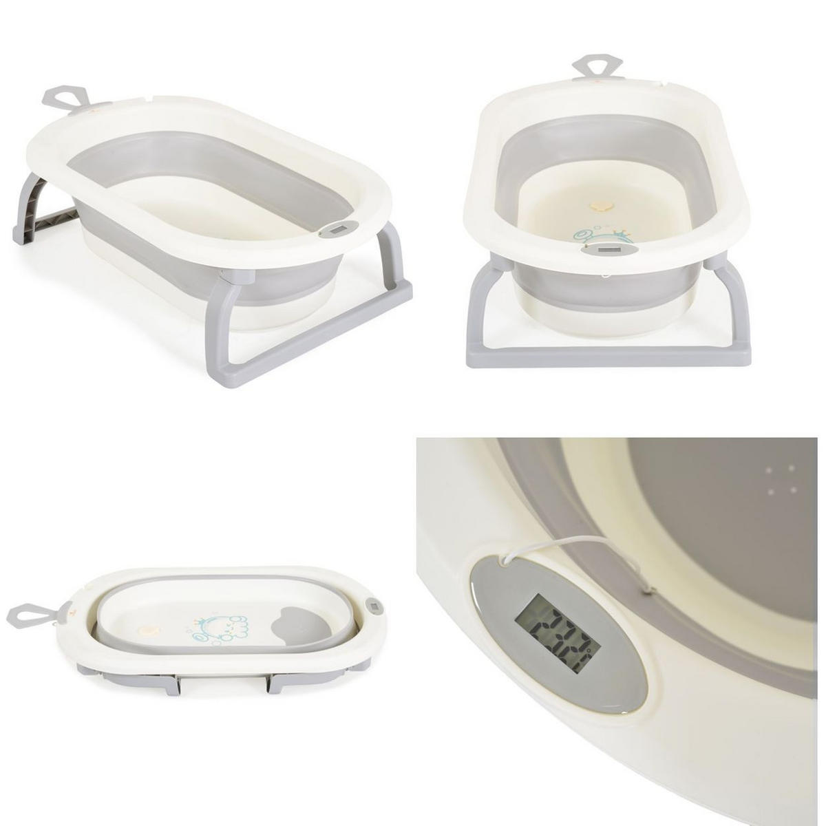 BABYBADEWANNE Terra 87 cm grau Digitalthermometer 87 cm lang Wasserablauf - Grau, Kunststoff (48/87cm) - Cangaroo