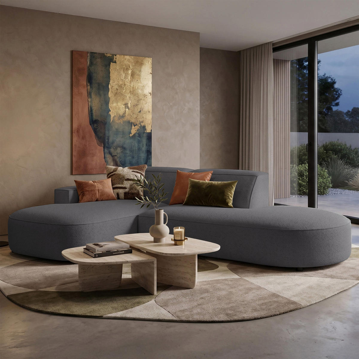 ECKSOFA Sallmo L-Form, 3-Sitzer, links 276 cm - Dunkelgrau/Schwarz, Kunststoff/Textil (276/166cm) - Selsey
