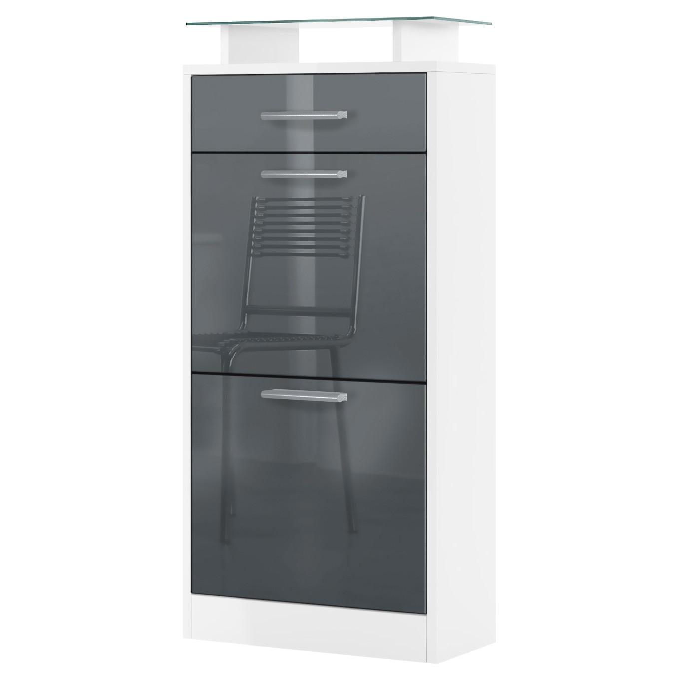 SCHUHSCHRANK Loret Front in Grau Hochglanz - Grau, Holzwerkstoff (46/104/23cm) - Vladon