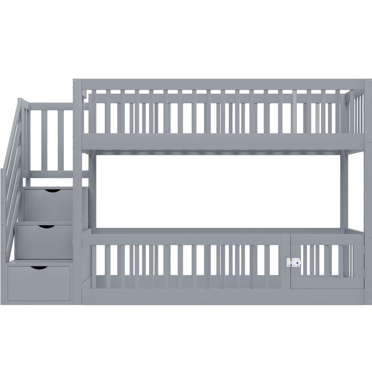 ETAGENBETT 90/200 cm mit Stauraumtreppe, Schubladen und Spielbereich, Grau - Grau, Holzwerkstoff (90/200cm) - Redom