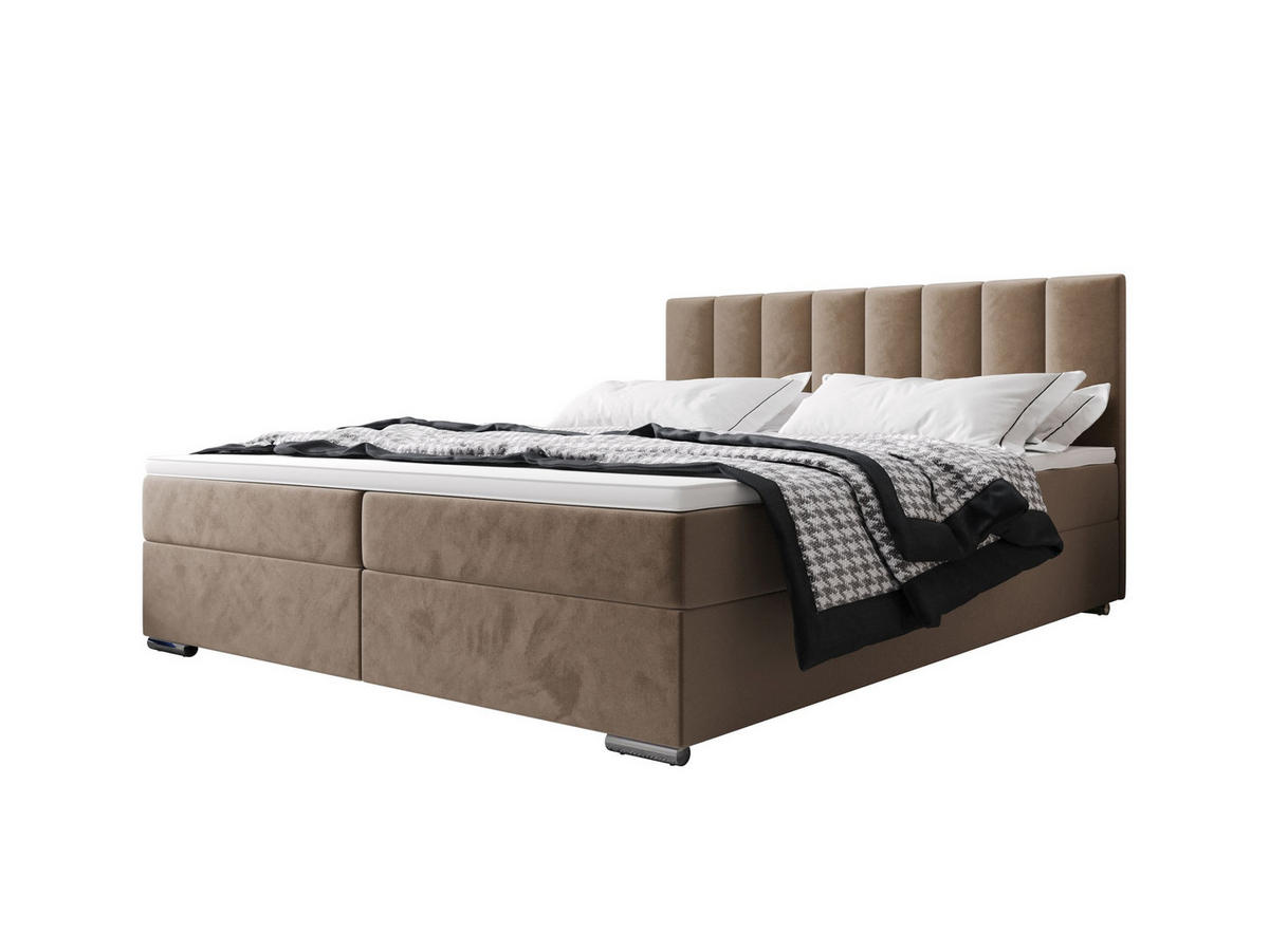 BOXBETT ZILANO 2 mit Matratze H3 und Topper 140x200 Itaka 48 - Cappuccino, Holz/Textil (140/200cm) - Bedante