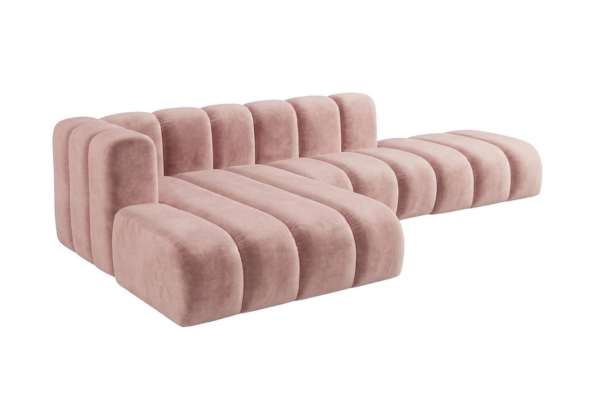 ECKSOFA Modulares In L-Form Mit Hocker, Velvet-Stoff Riviera, Hellrosa, Links, GRAND Mini - Hellrosa, Holz (295/179cm) - Kaiser Möbel