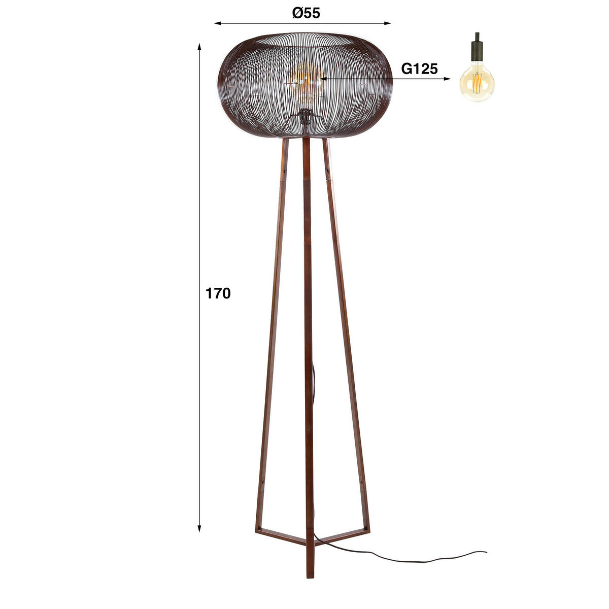 STEHLEUCHTE Twist Kupfer 55/55/170 cm - Kupferfarben, Metall (55/55/170cm) - Hoyz Collection