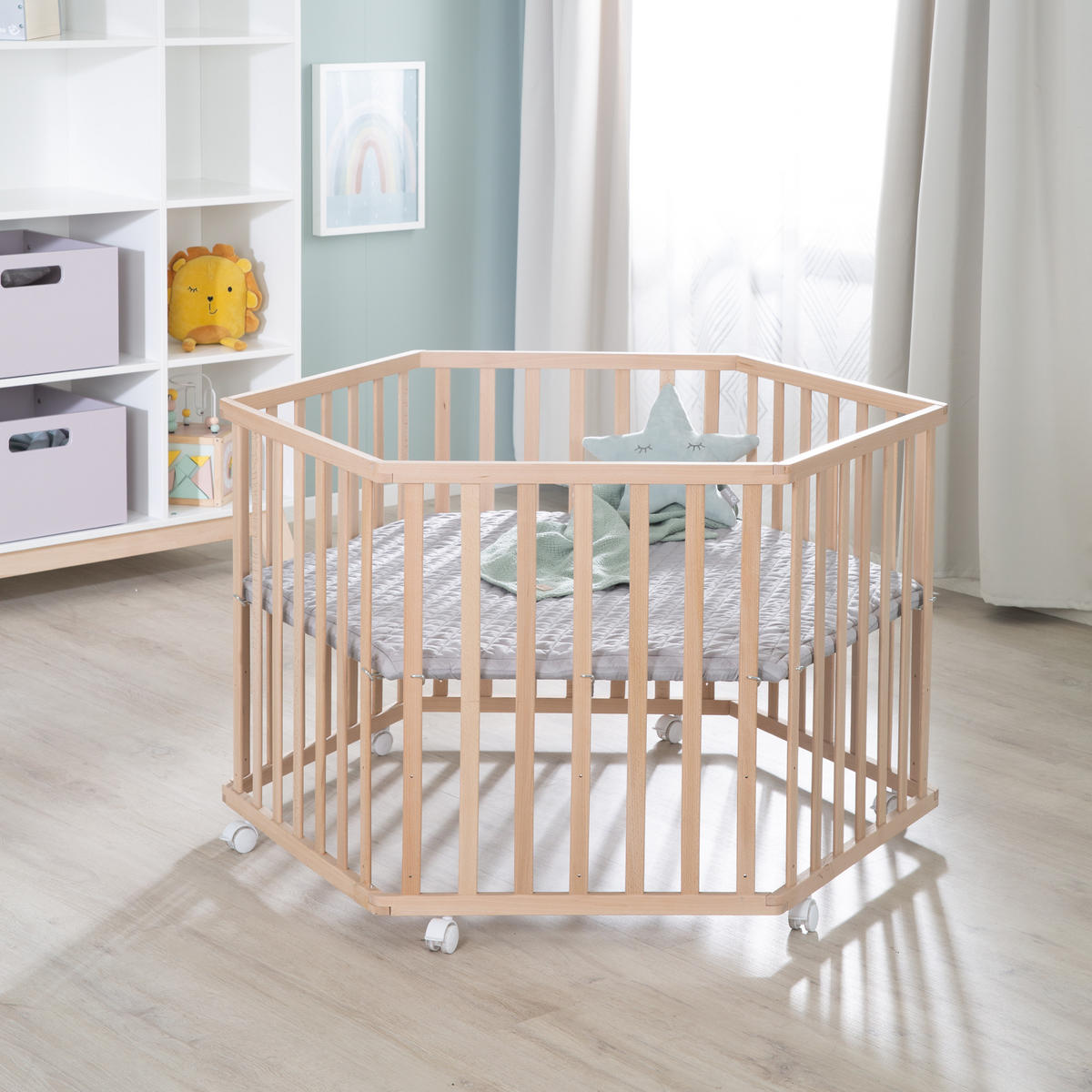 LAUFGITTER 6-eckig, roba Style grau - Naturfarben, Holzwerkstoff (118.5/72.5/103.5cm) - Roba
