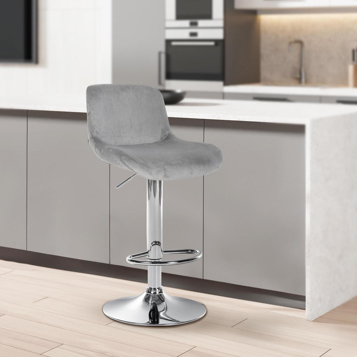 BARHOCKER 2er Set Samt Grau - Chromfarben/Grau, Textil/Metall (50/85/50cm) - CLP