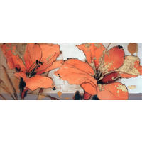 GLASBILD 125x50 cm Blumen orange gold - Beige, Glas (125/50cm) - artissimo