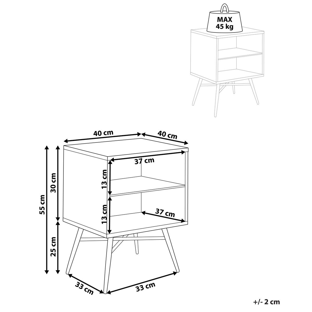 NACHTTISCH heller Holzfarbton/schwarz 40/40 cm Lubock - Hellbraun/Schwarz, Holzwerkstoff (40/55/40cm) - Beliani
