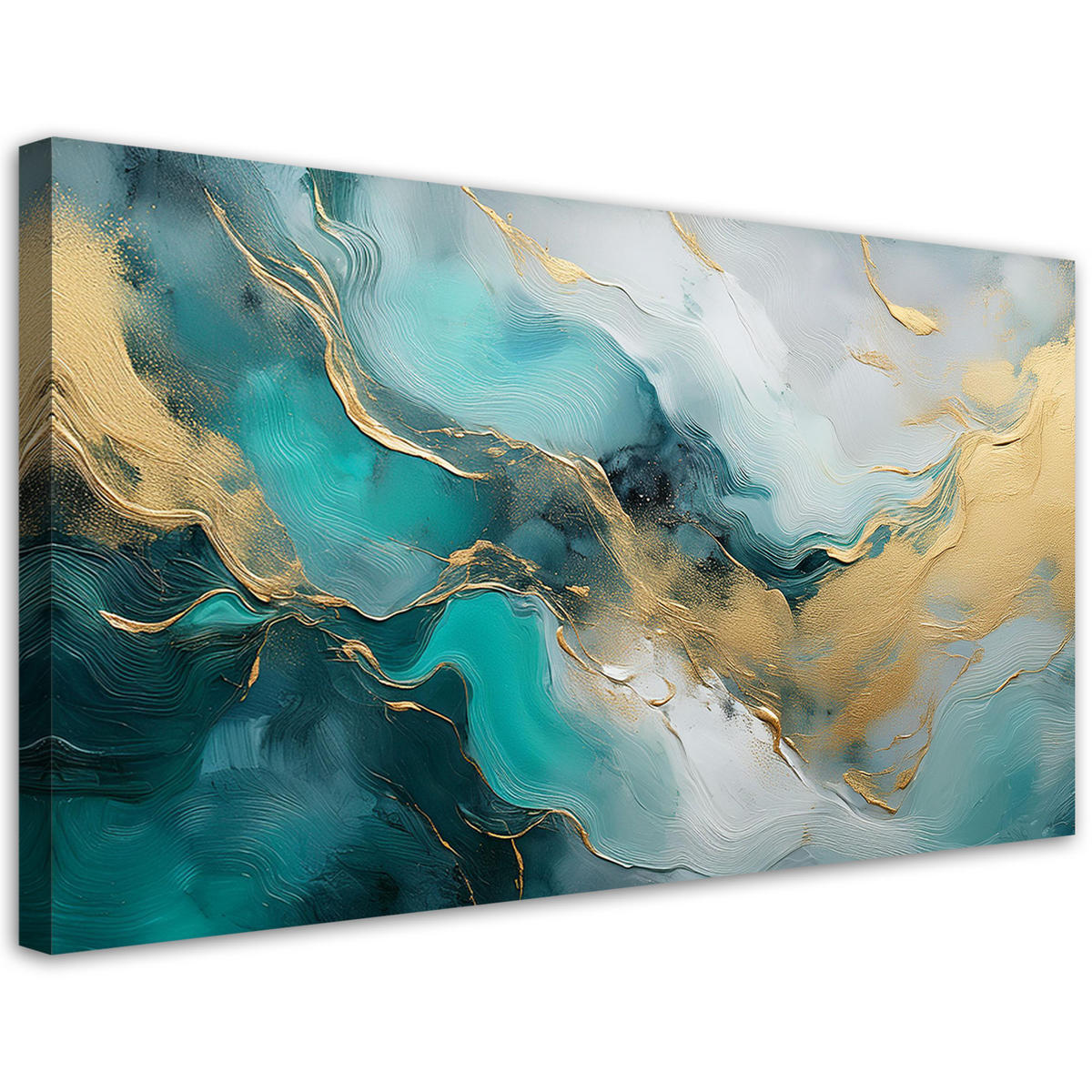 LEINWANDBILD Marmor Abstraktion Glamour Gold Türkis - Multicolor, Textil (80/40cm) - Feeby