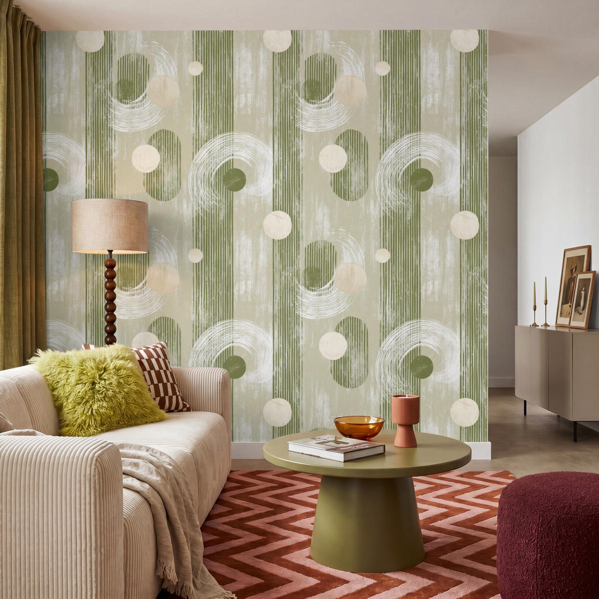 TAPETE - Künstlerisch - Modern - Grün - 240x260 cm - Olivgrün, Papier (240/260cm) - OnlyWow