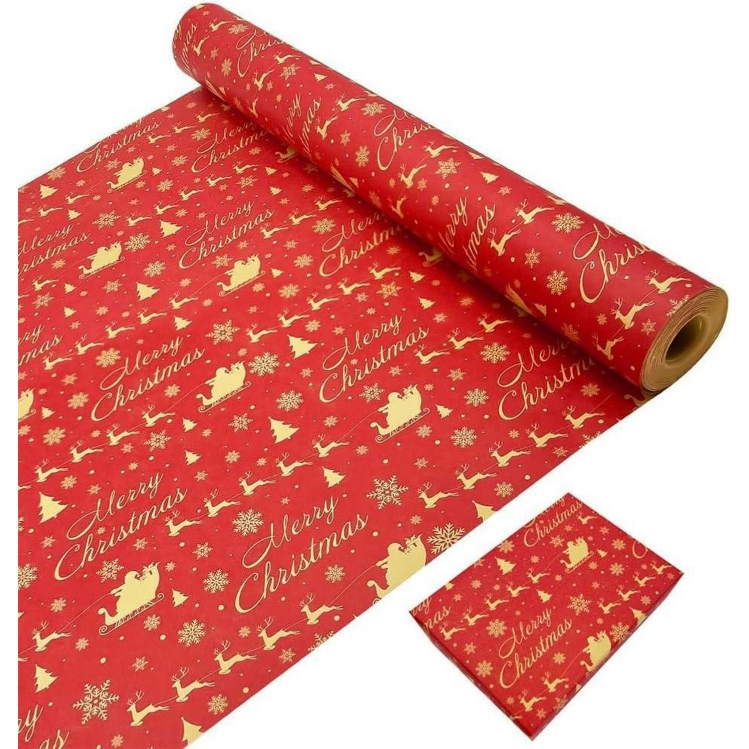 GESCHENKPAPIERROLLE Weihnachtsmann & Elch 43 cm x 20 m Kraftpapier recycelbar - Rot, Papier (43/43/43cm)